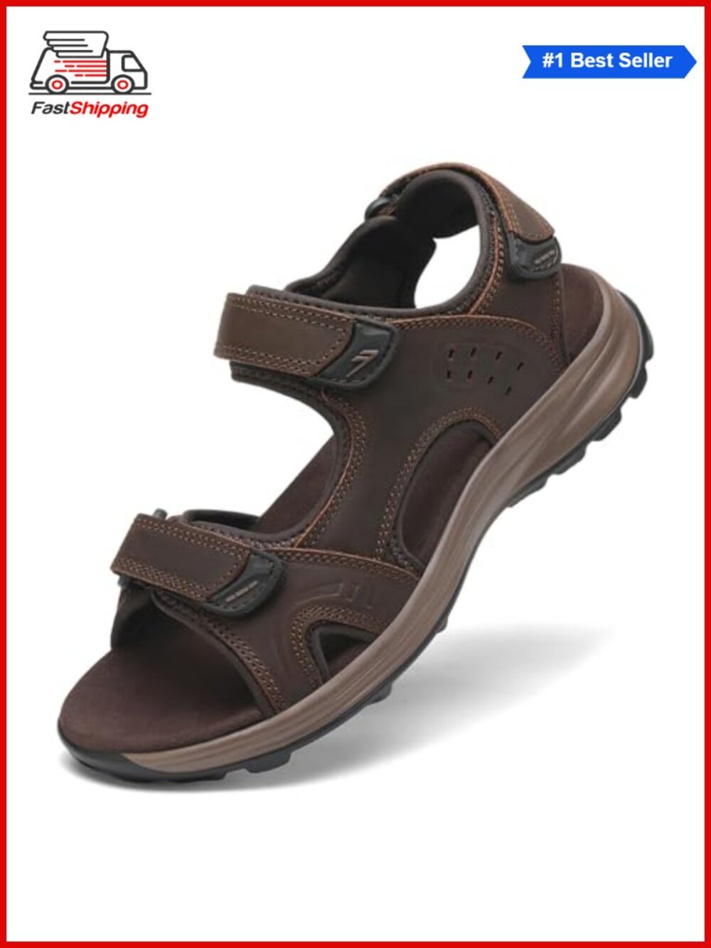 Men's Leather Athletic Sandals Open Toe Adjustable Straps Water Shoes